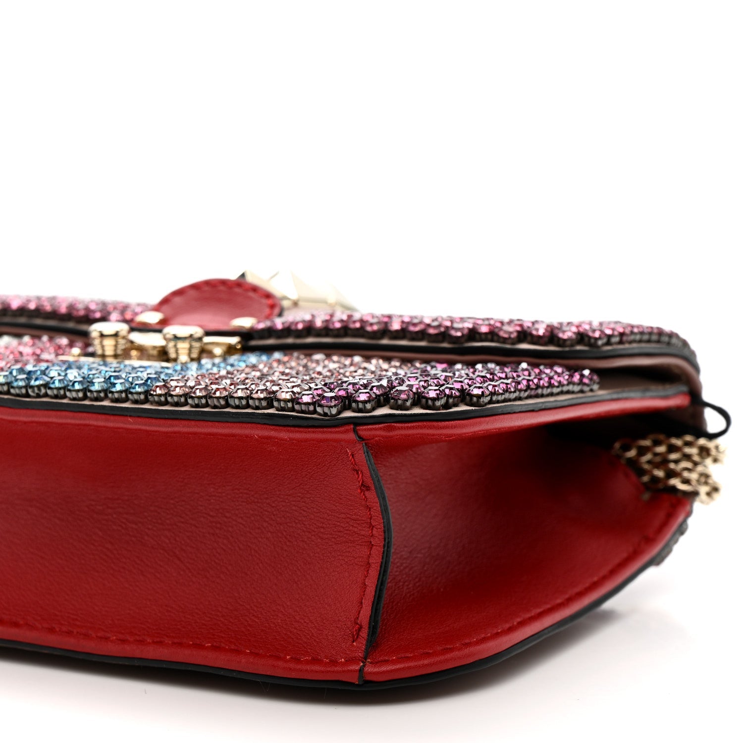 Vitello Crystal Embellished Small Glam Lock Rockstud Flap Multicolor