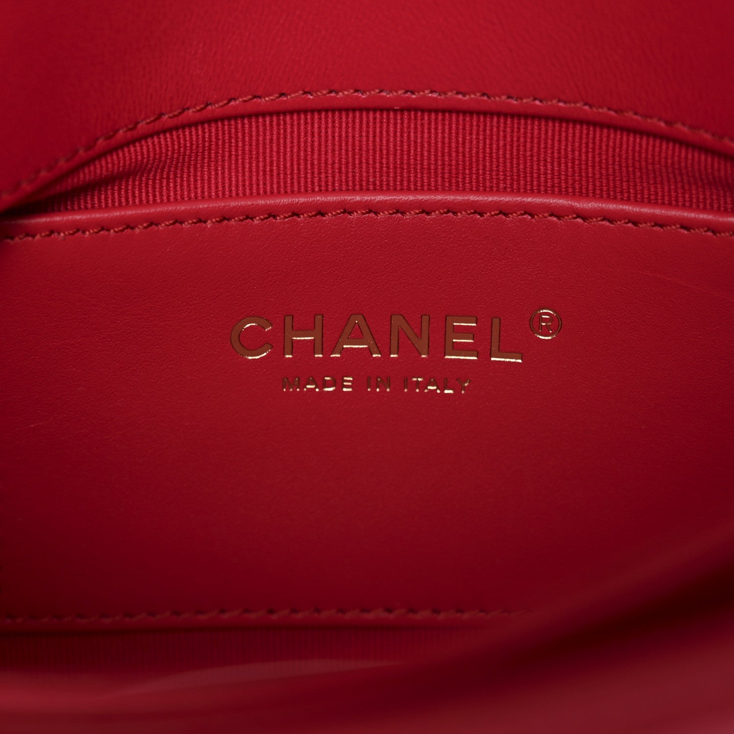 Lambskin Quilted Enamel Chain Logo Mini Flap Red