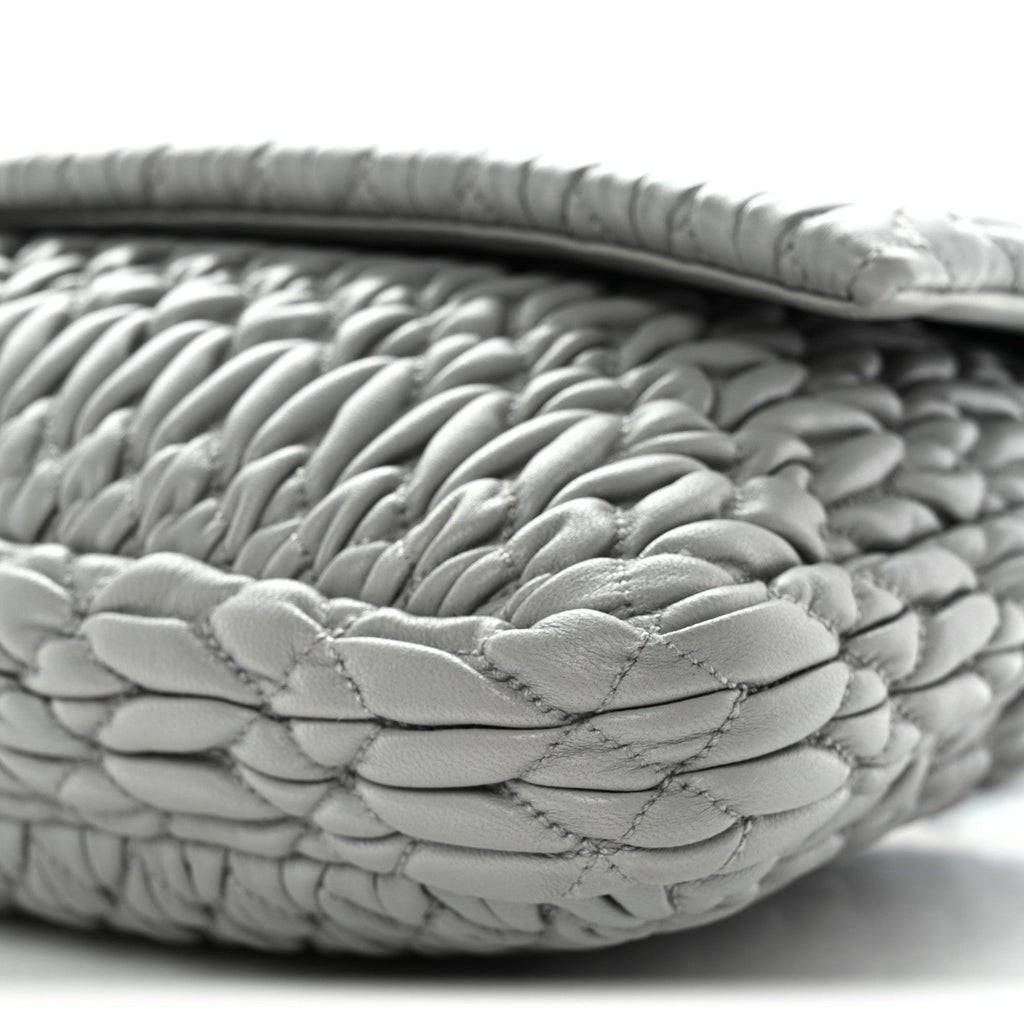 Nappa Matelasse Crystal Flap Clutch Grey