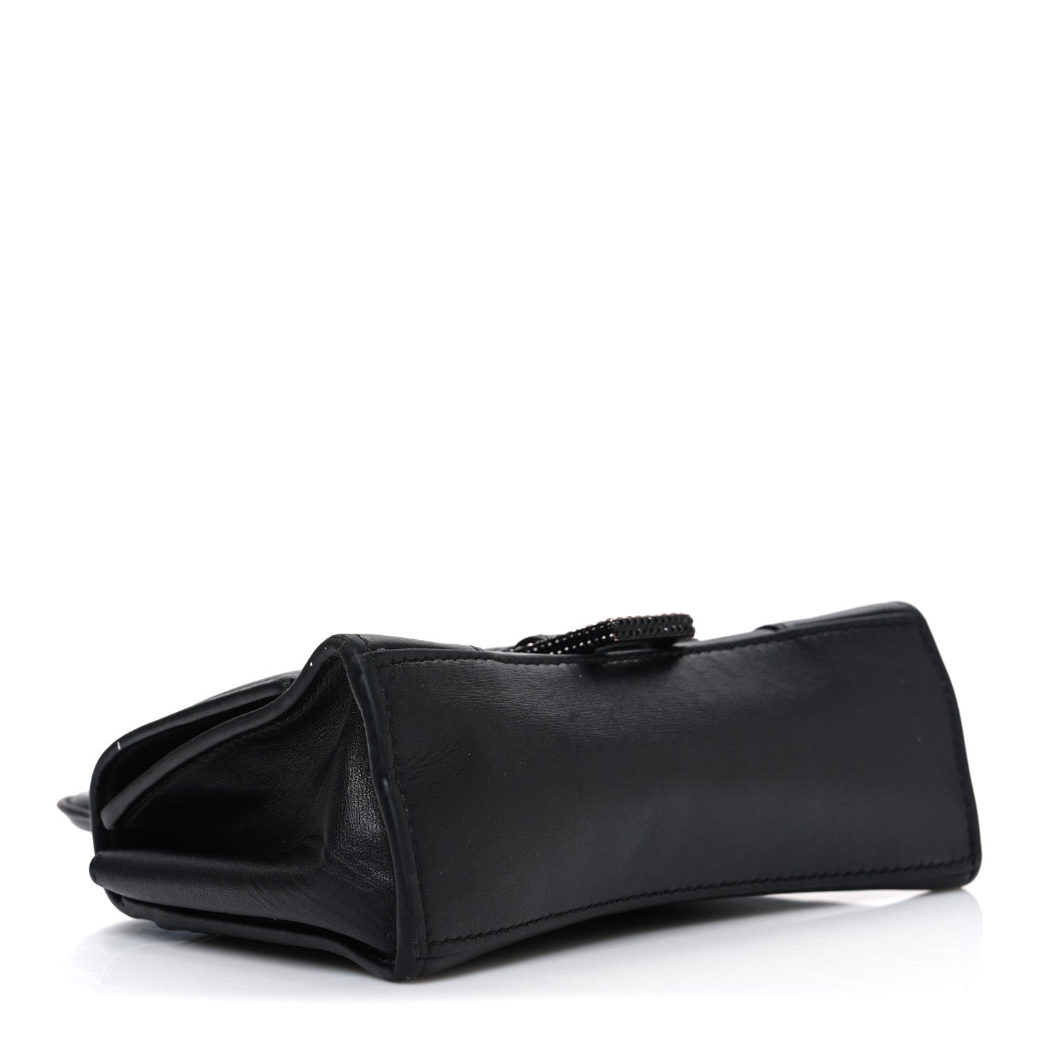 Shiny Box Calfskin Strass Hourglass Top Handle Bag XS Black
