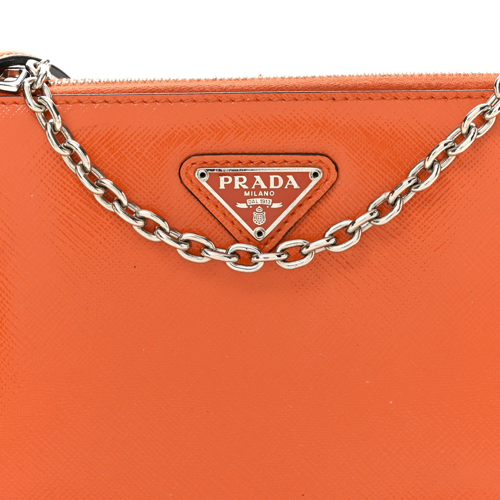 Saffiano Vernice Chain Crossbody Bag Papaya