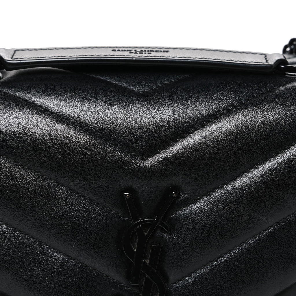 Calfskin Y Quilted Monogram Monochrome Small Loulou Chain Satchel Black