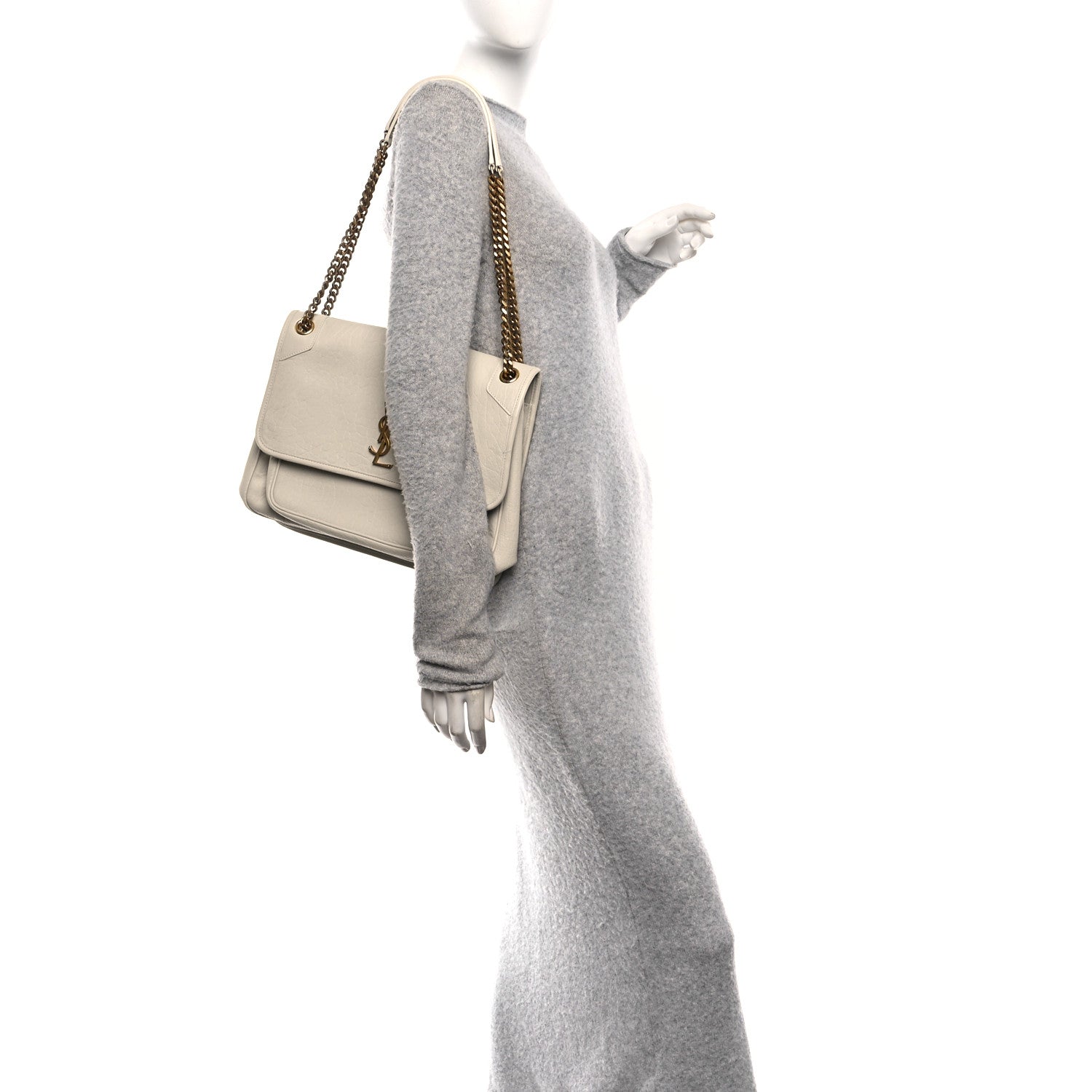 Grained Lambskin Monogram Large Niki Chain Satchel Crema Soft