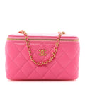 Lambskin Enamel Quilted Small Coco Hearts Vanity Case With Chain Pink