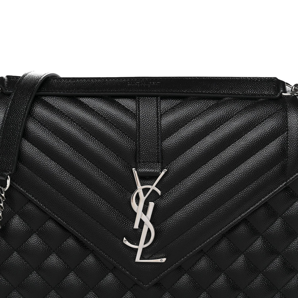 Grain De Poudre Textured Mixed Matelasse Large Triquilt Monogram Satchel Black
