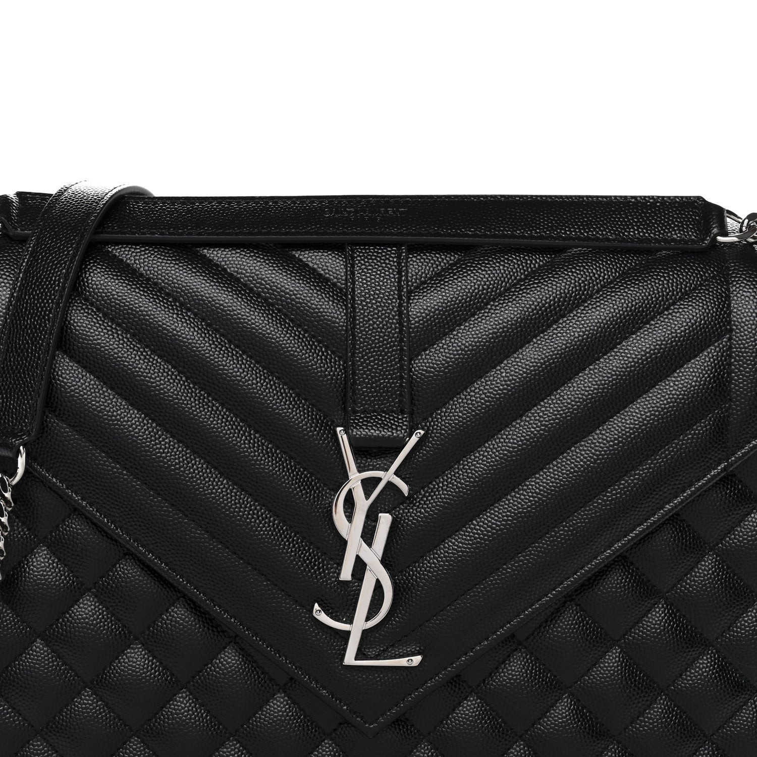 Grain De Poudre Textured Mixed Matelasse Large Triquilt Monogram Satchel Black
