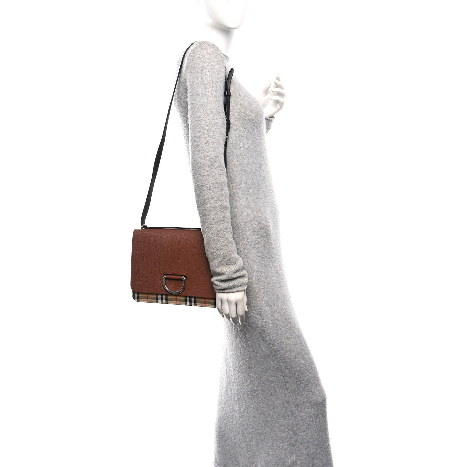 Goatskin Vintage Check Medium D-Ring Bag Tan Black