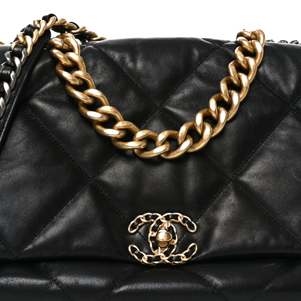 Goatskin Quilted Maxi Chanel 19 Flap Black