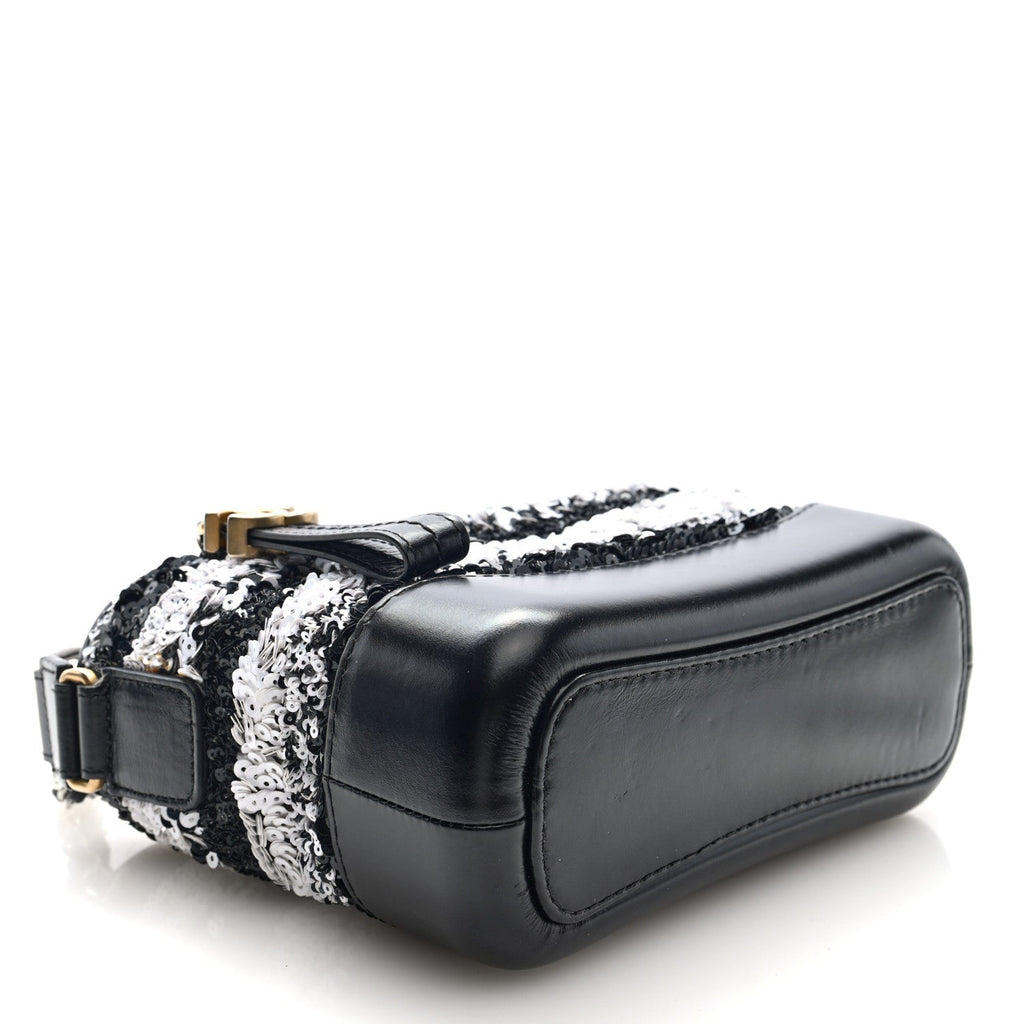 Sequin Calfskin Small Gabrielle Hobo Black White