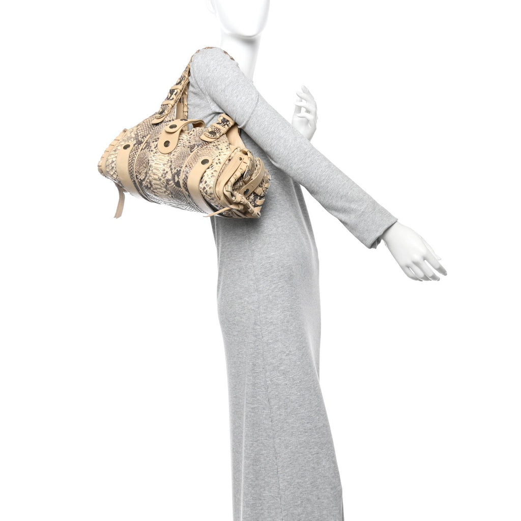 Snakeskin Silverado Shoulder Bag Beige