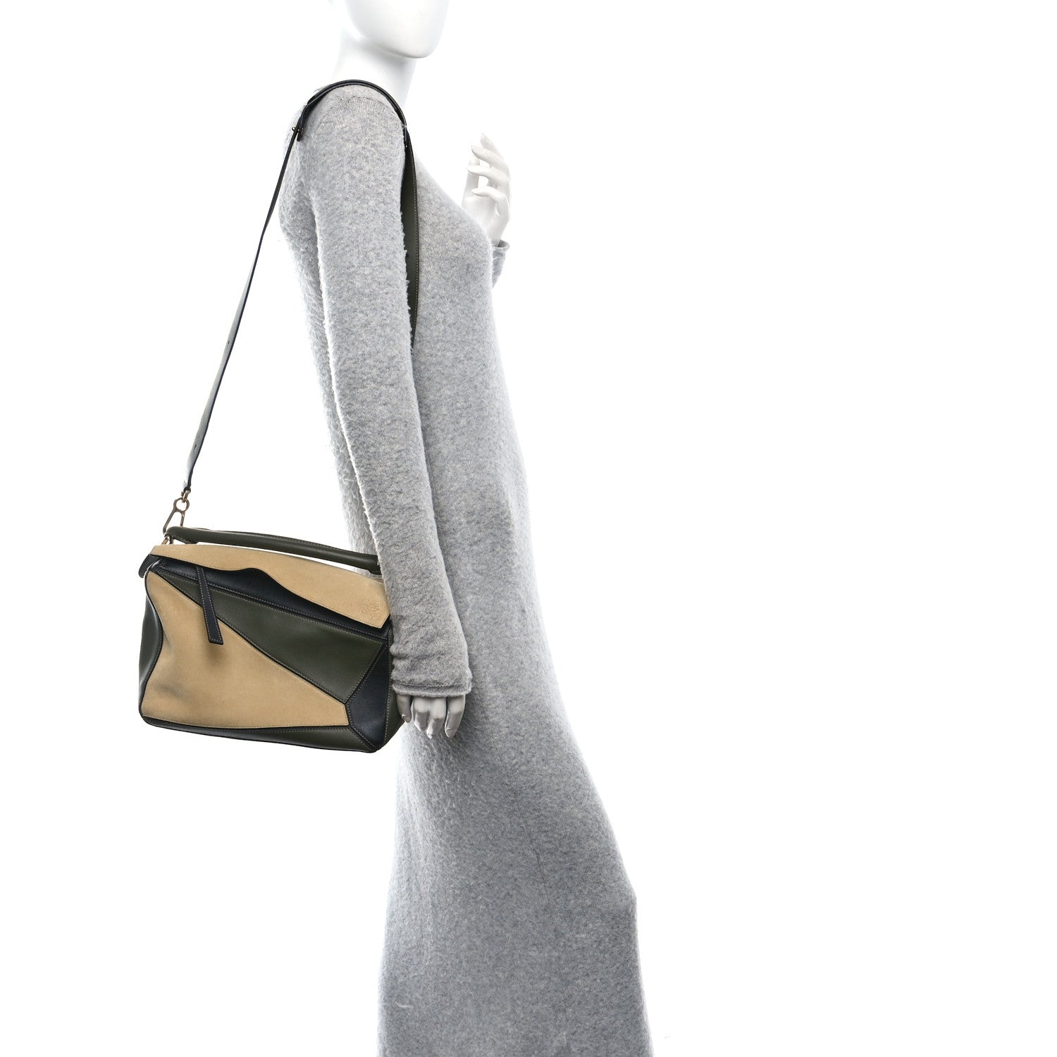 Calfskin Suede Medium Puzzle Bag Gold Avocado Green