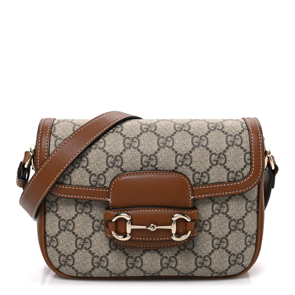 GG Supreme Monogram Horsebit 1955 Soft Small Shoulder Bag Beige Brown Sugar