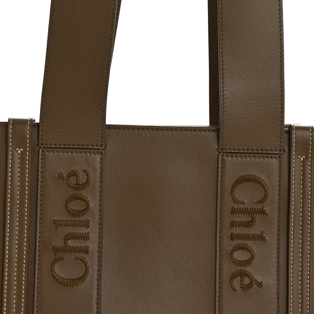 Calfskin Medium Woody Tote Army Green