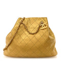 Metallic Calfskin Quilted Small Drawstring Bag Gold