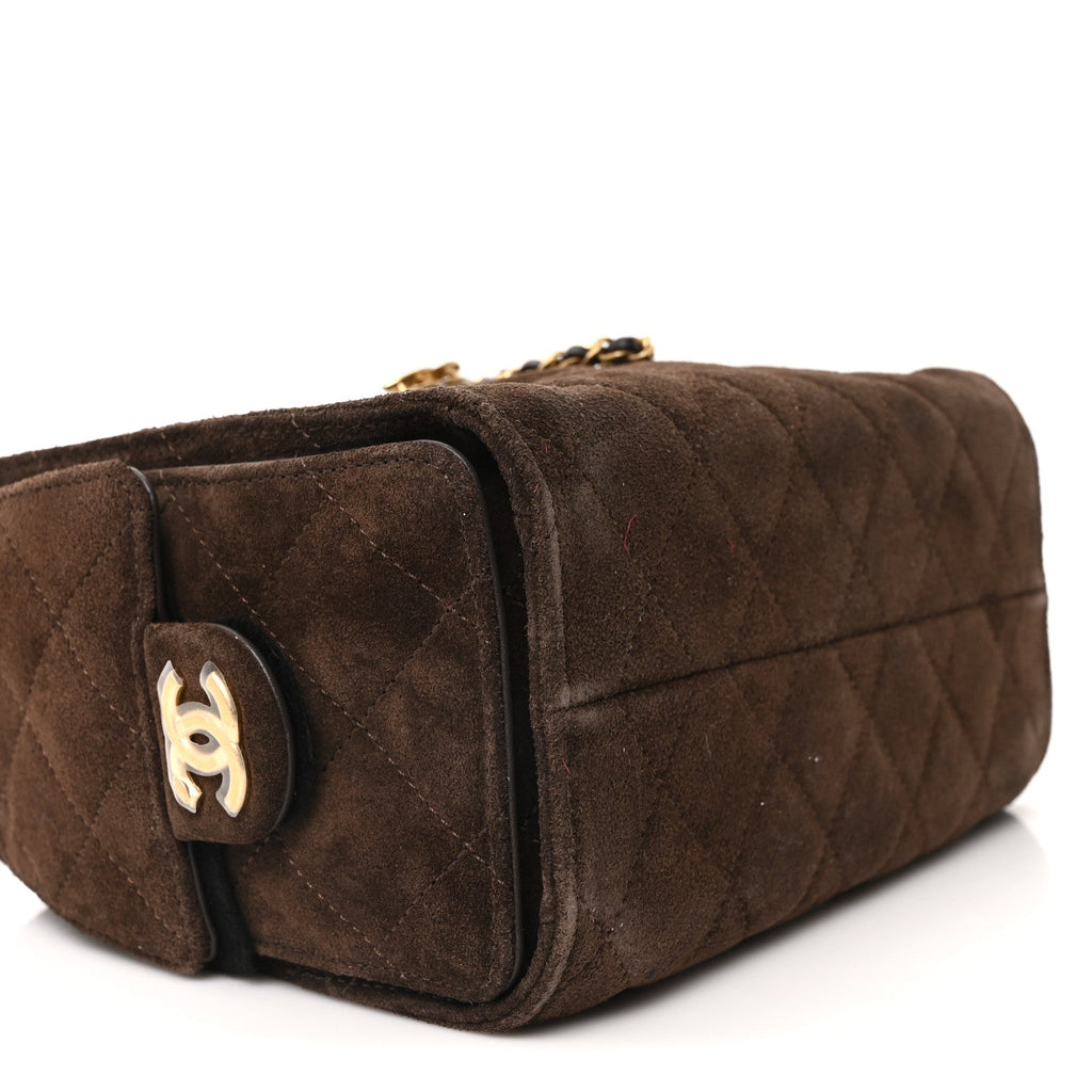 Suede Quilted Mini Chanel 25 Handbag Dark Brown