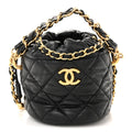 Caviar Quilted Coco First Bucket Clutch With Chain Black
