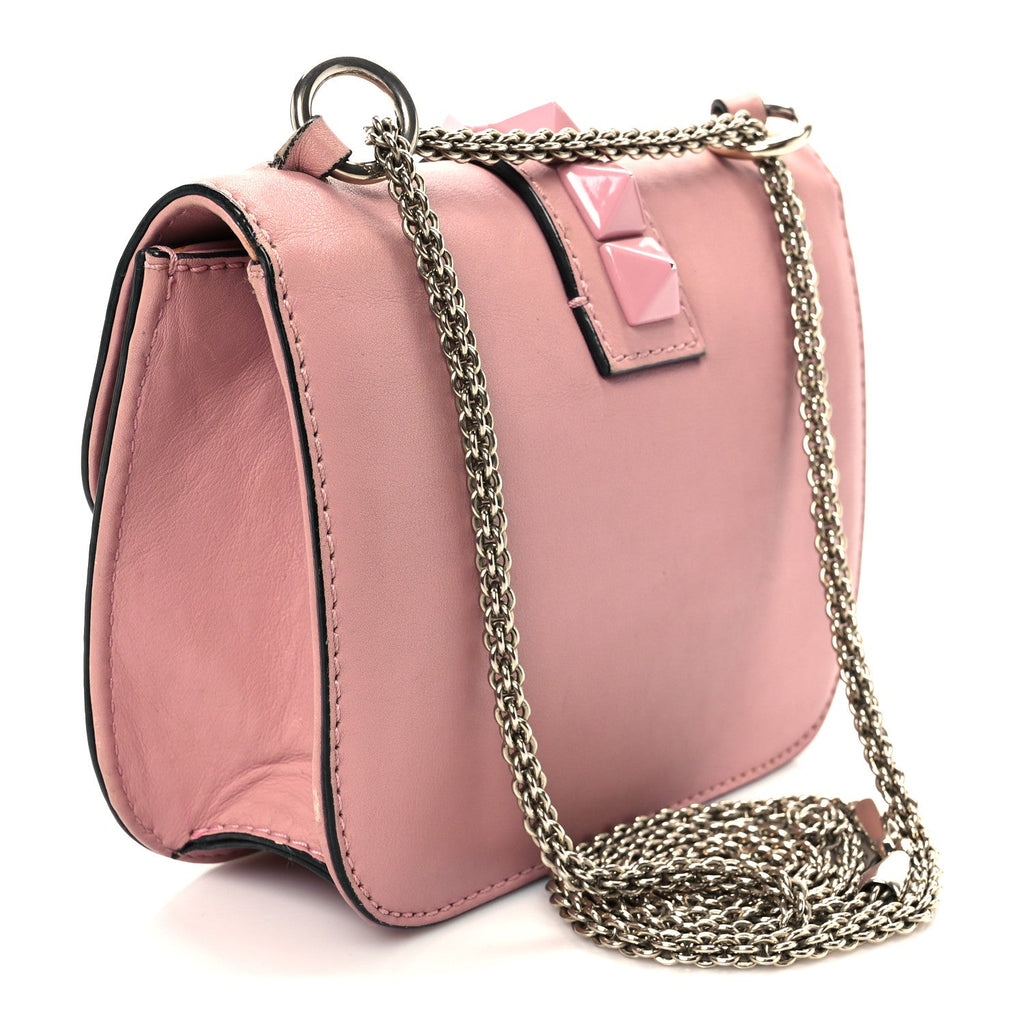 Vitello Enamel Small Glam Lock Rockstud Flap Water Rose