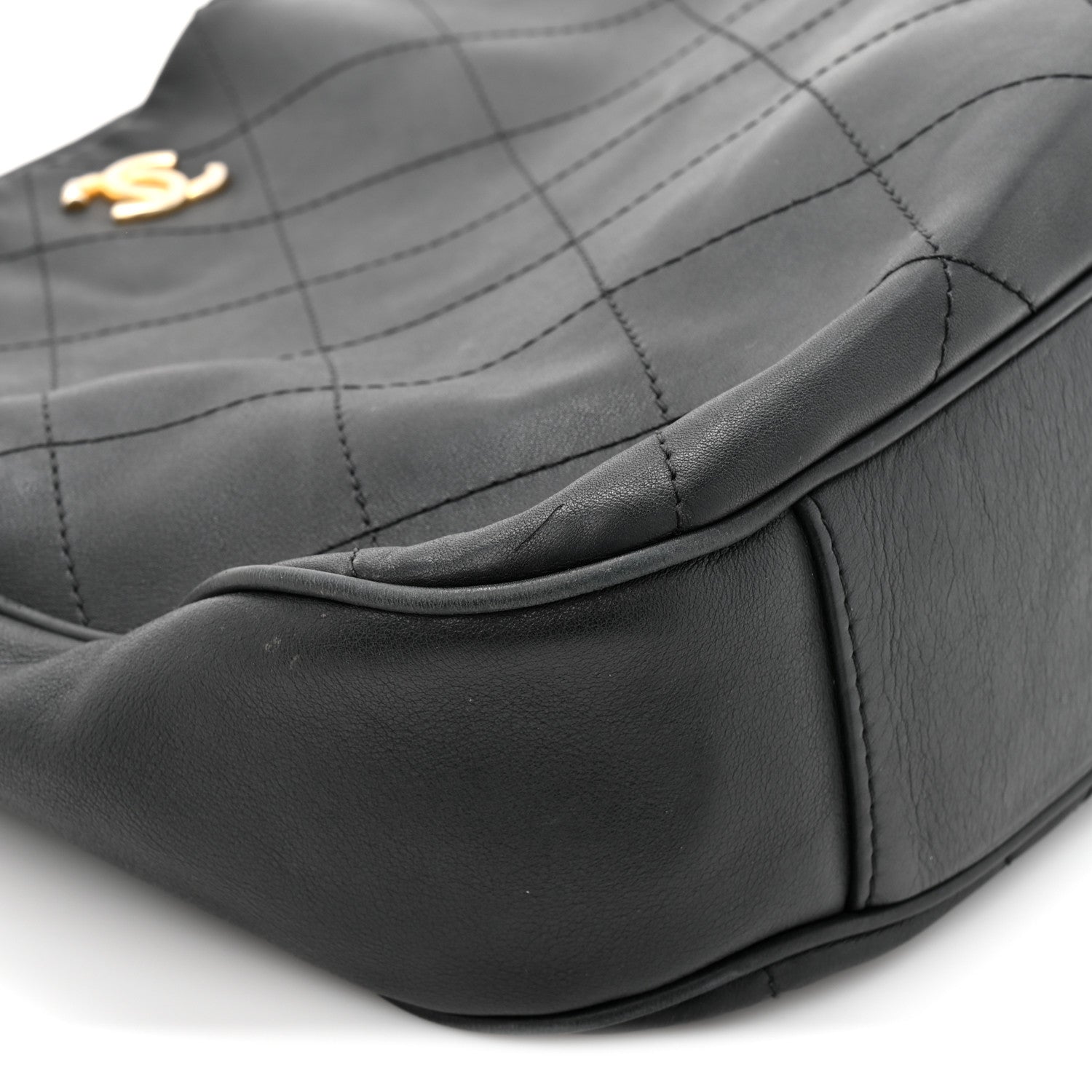 Calfskin Stitched Hobo Black