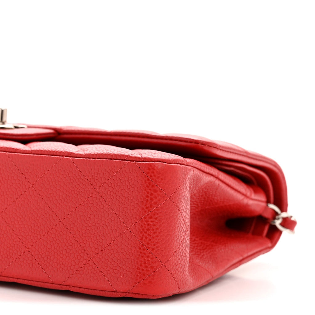 Caviar Quilted Medium Double Flap Red