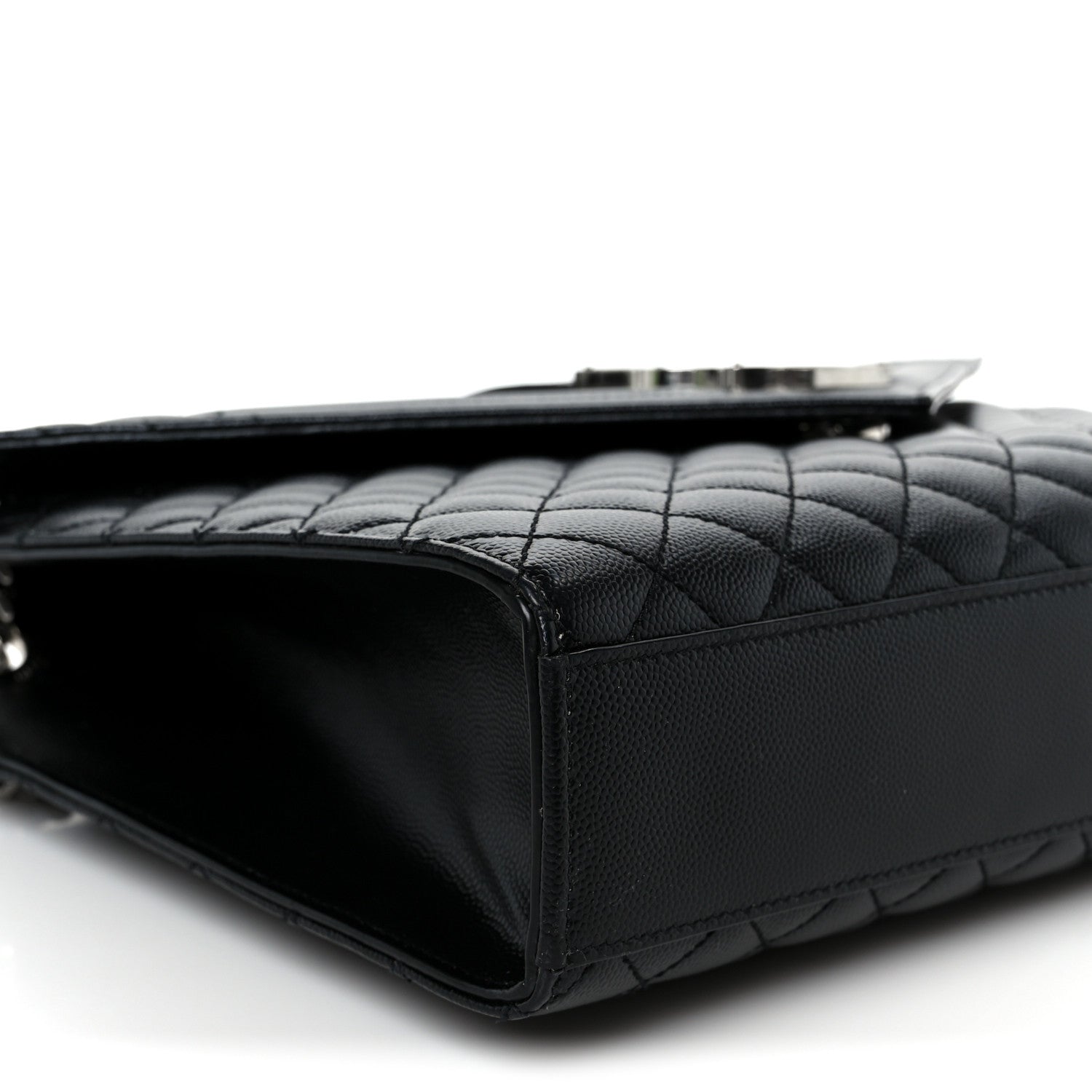 Grain De Poudre Textured Mixed Matelasse Large Triquilt Monogram Satchel Black