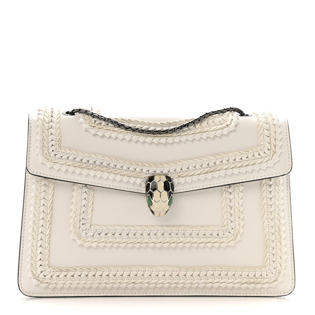 Calfskin Woven Chain Serpenti Forever Crossbody Bag White