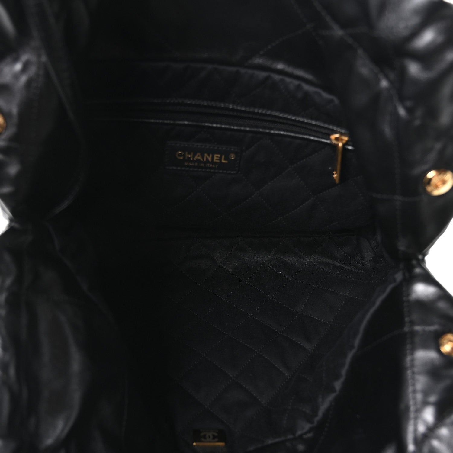 Shiny Calfskin Quilted Small Chanel 22 Black
