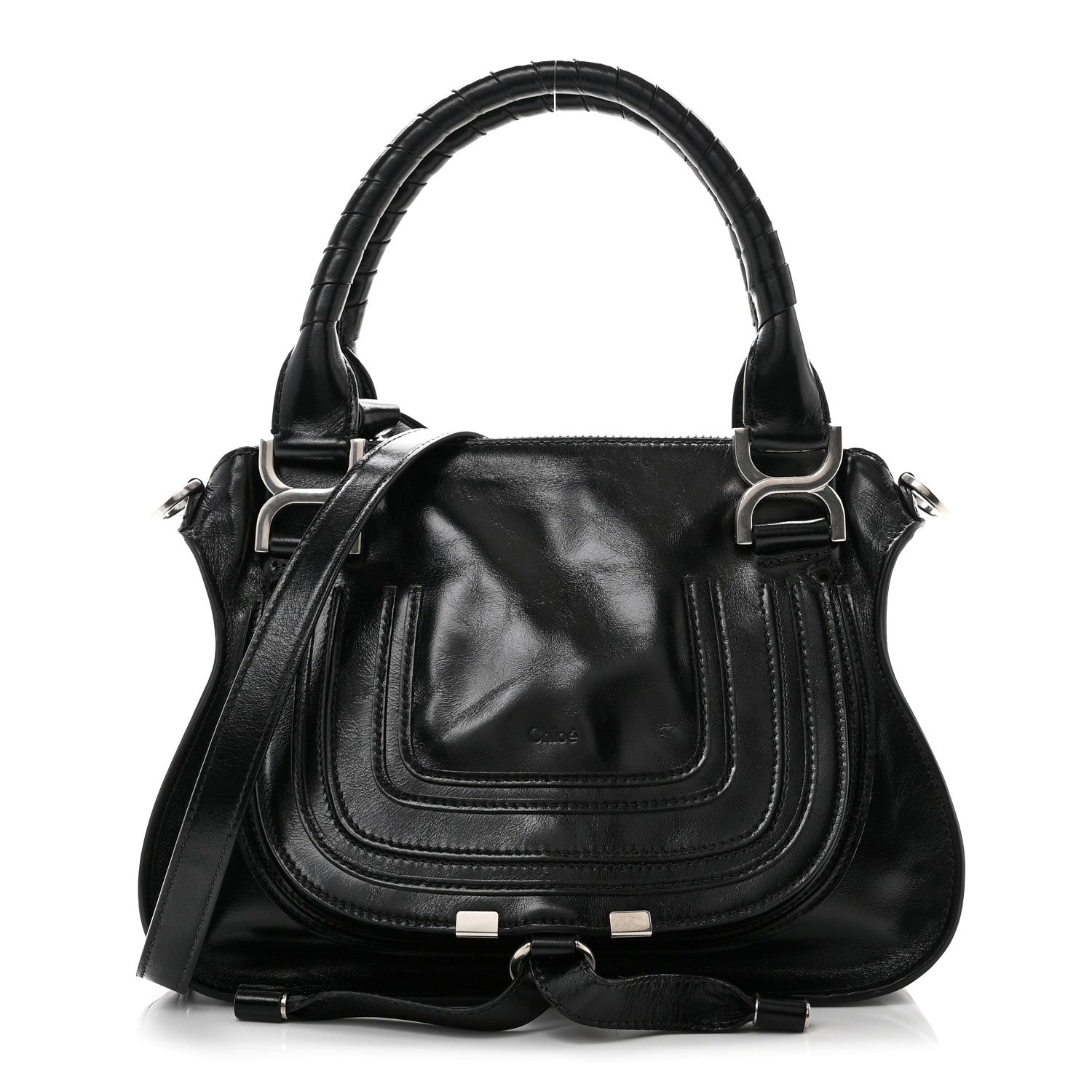 Natural Shiny Calfskin Small Marcie Satchel Black