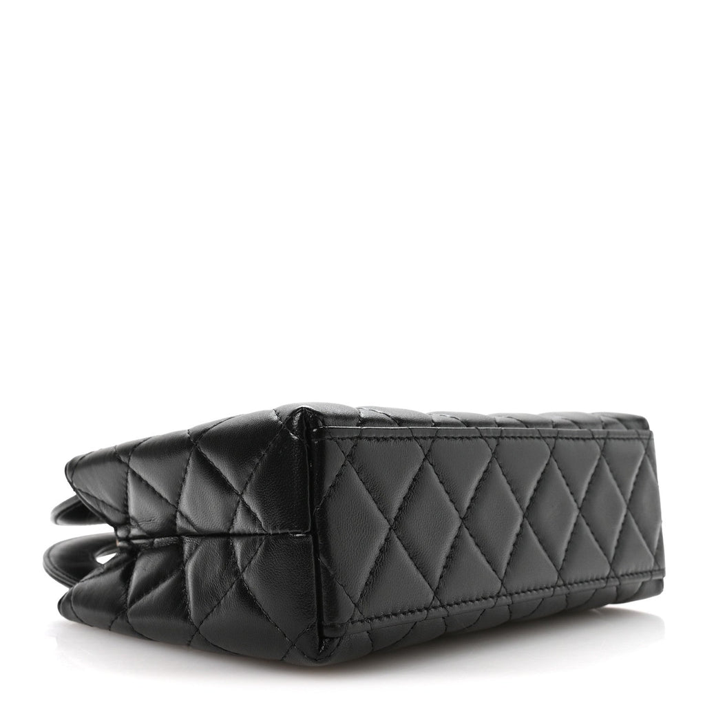 Shiny Aged Calfskin Quilted Nano Kelly Shopper Black