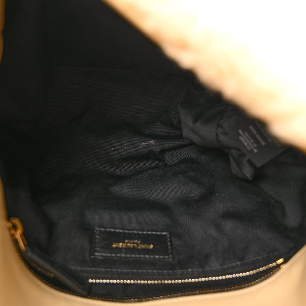 Merino Shearling Lambskin Quilted Small Loulou Puffer Monogram Chain Satchel Natural Beige