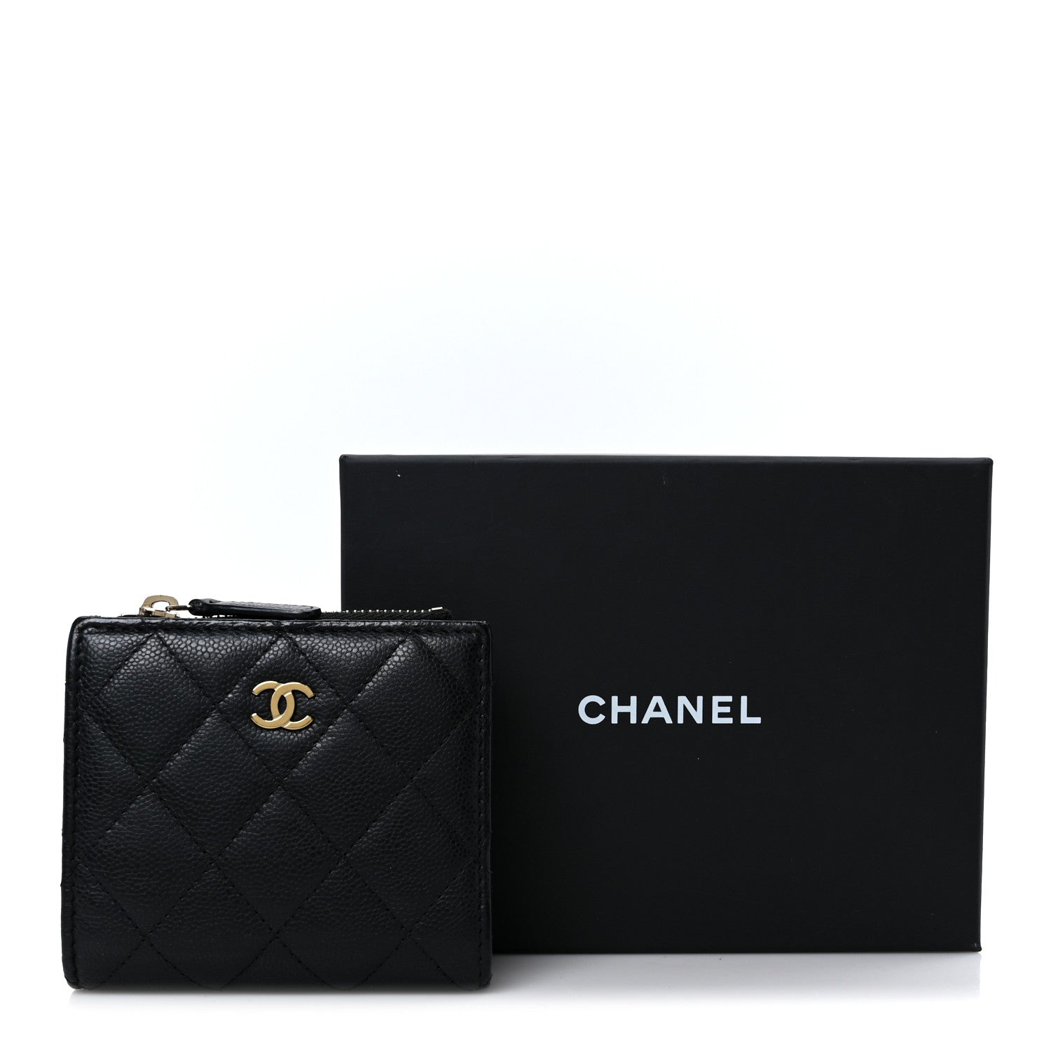 Caviar Quilted CC Zip Compact Wallet Black