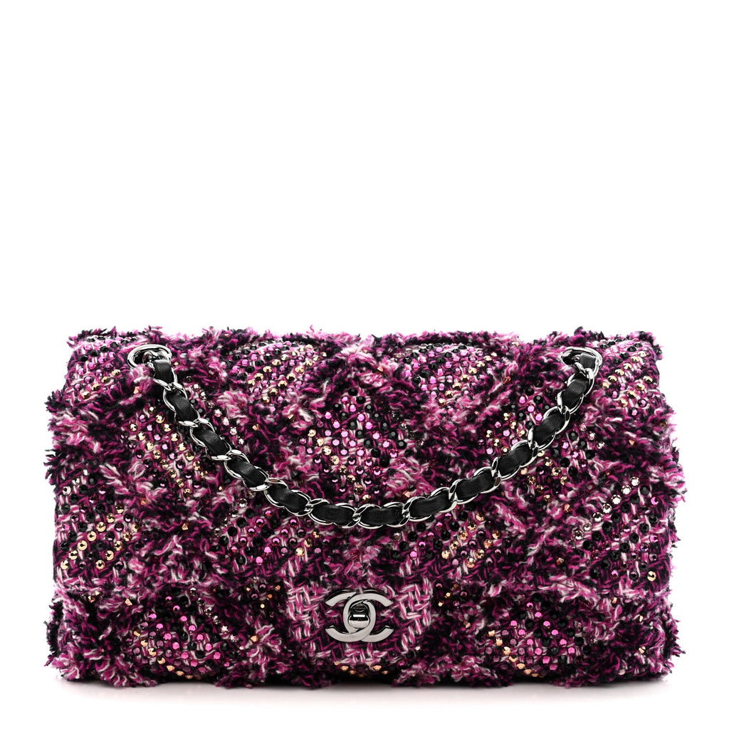Crystal Tweed Quilted Medium Double Flap Purple Multicolor