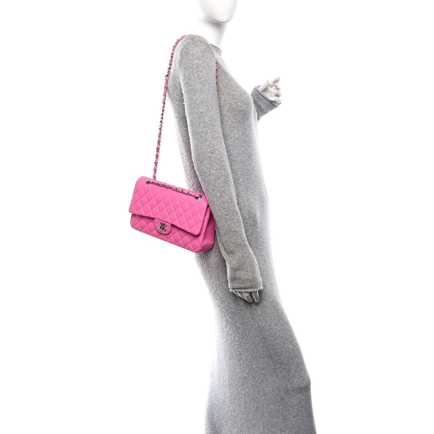 Lambskin Quilted Medium Double Flap Pink