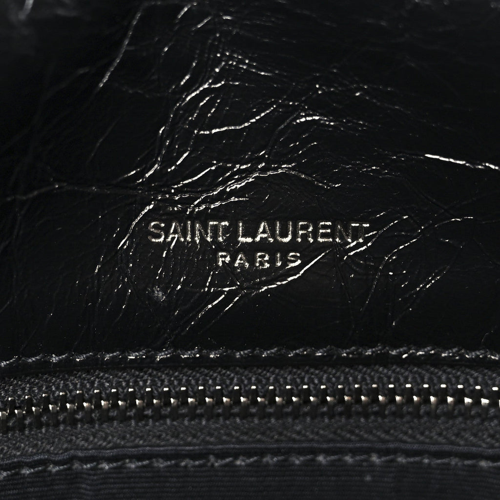Crinkled Calfskin Matelasse Monogram Large Niki Chain Satchel Black