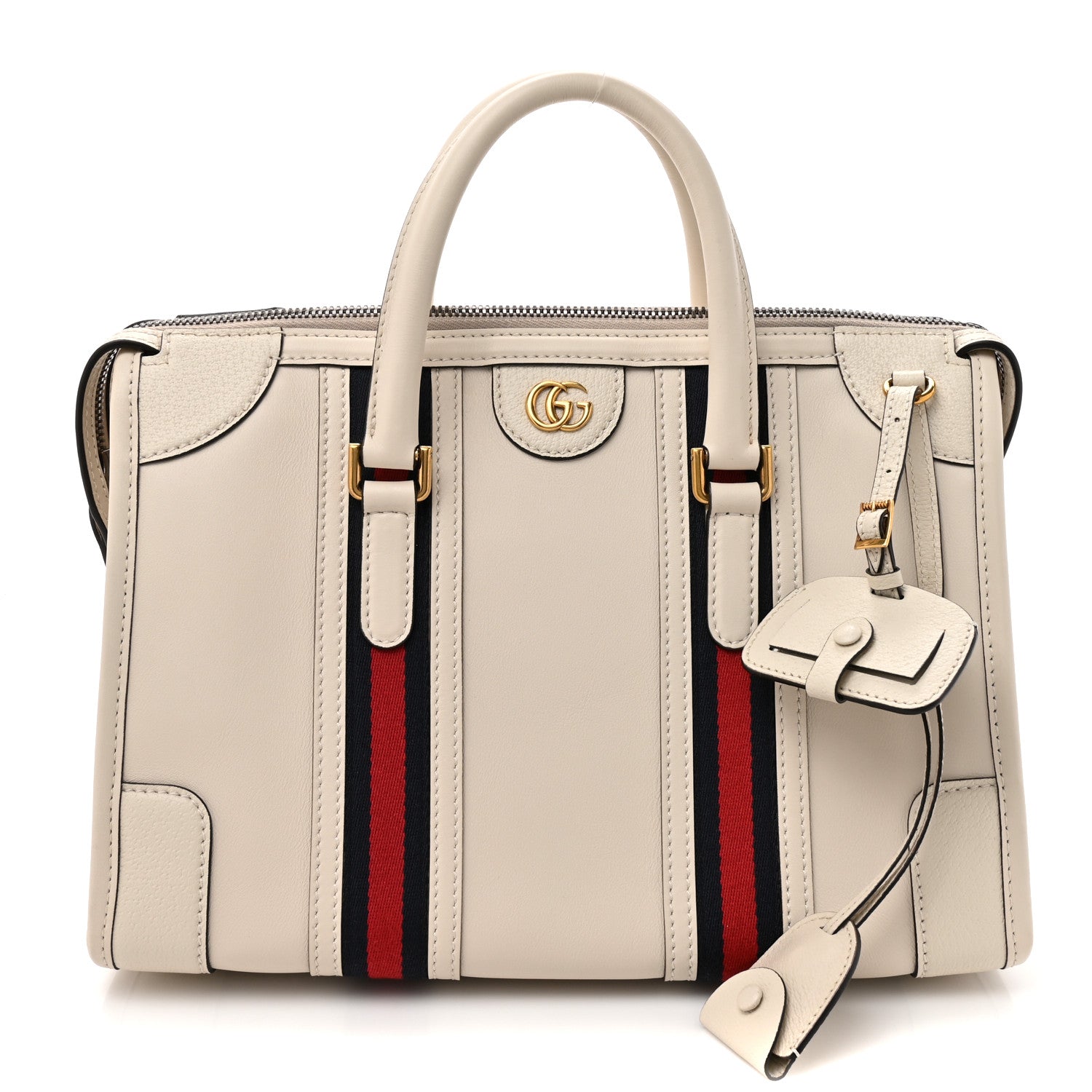 Koi Calfskin Medium Bauletto Duffle Top Handle Bag White