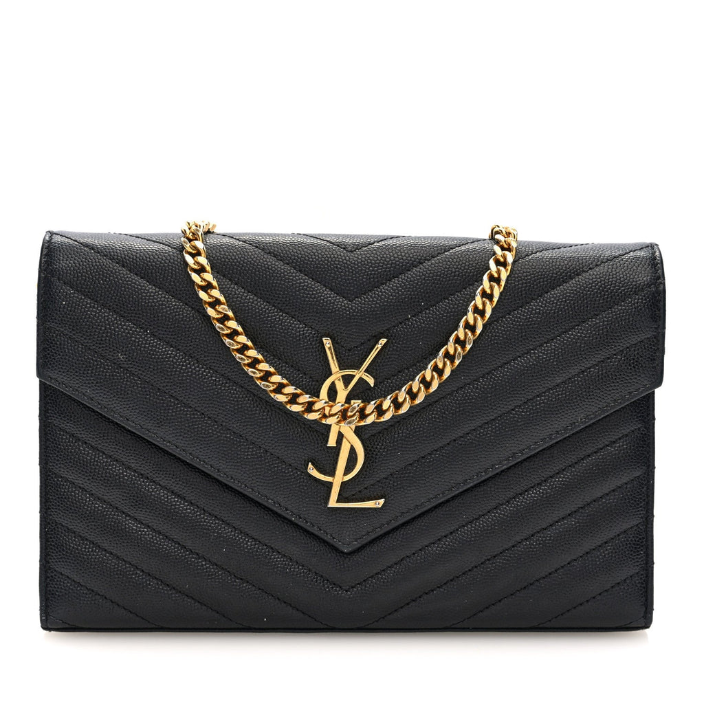 Grain De Poudre Matelasse Chevron Monogram Chain Wallet Black