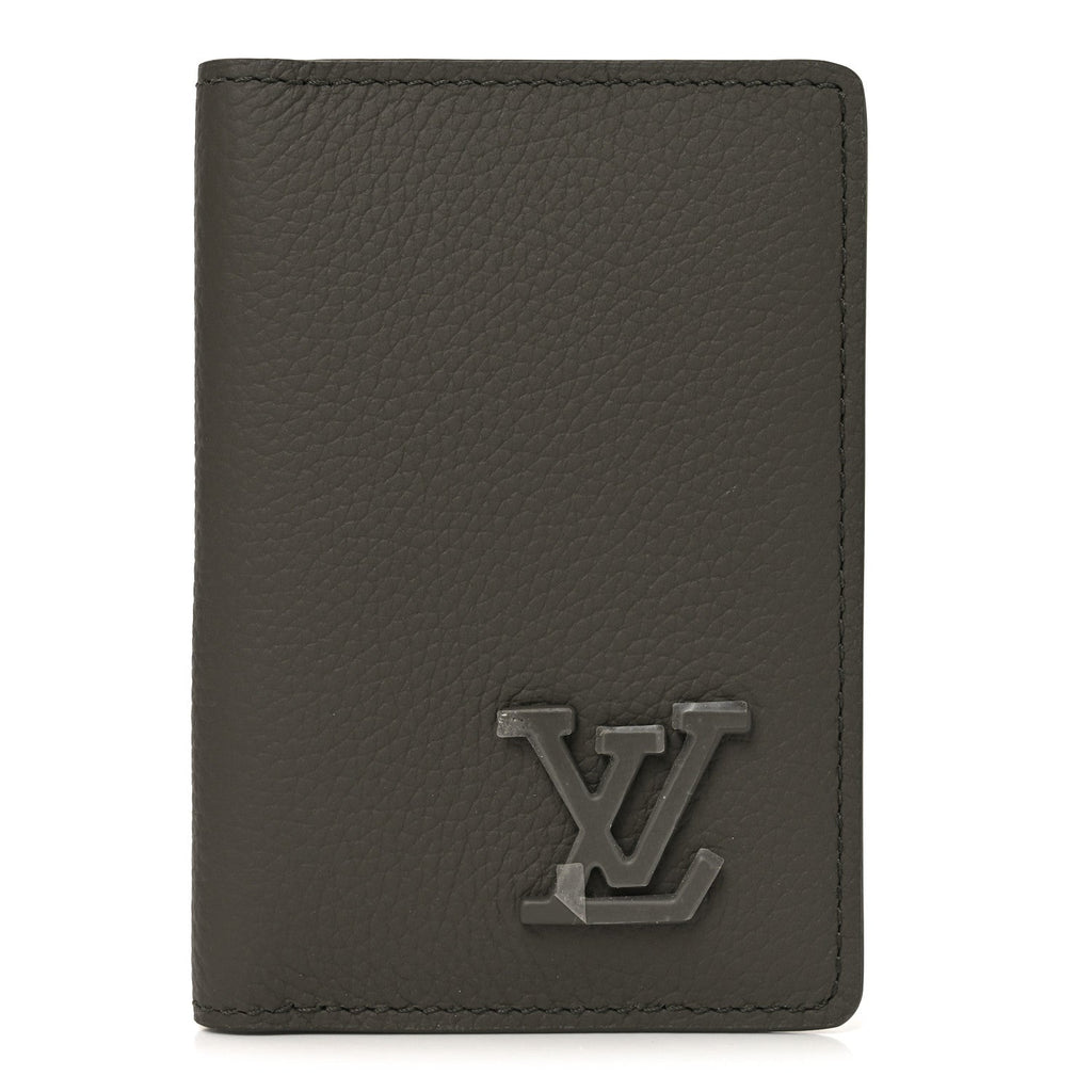 Grained Calfskin Aerogram Pocket Organizer Khaki