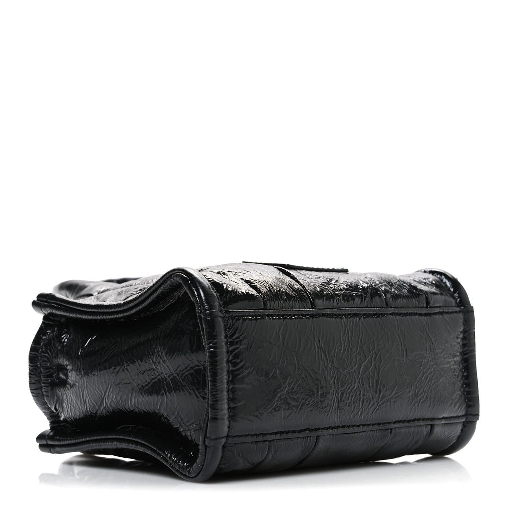 Shiny Crinkled Calfskin Mini The Tote Bag Black