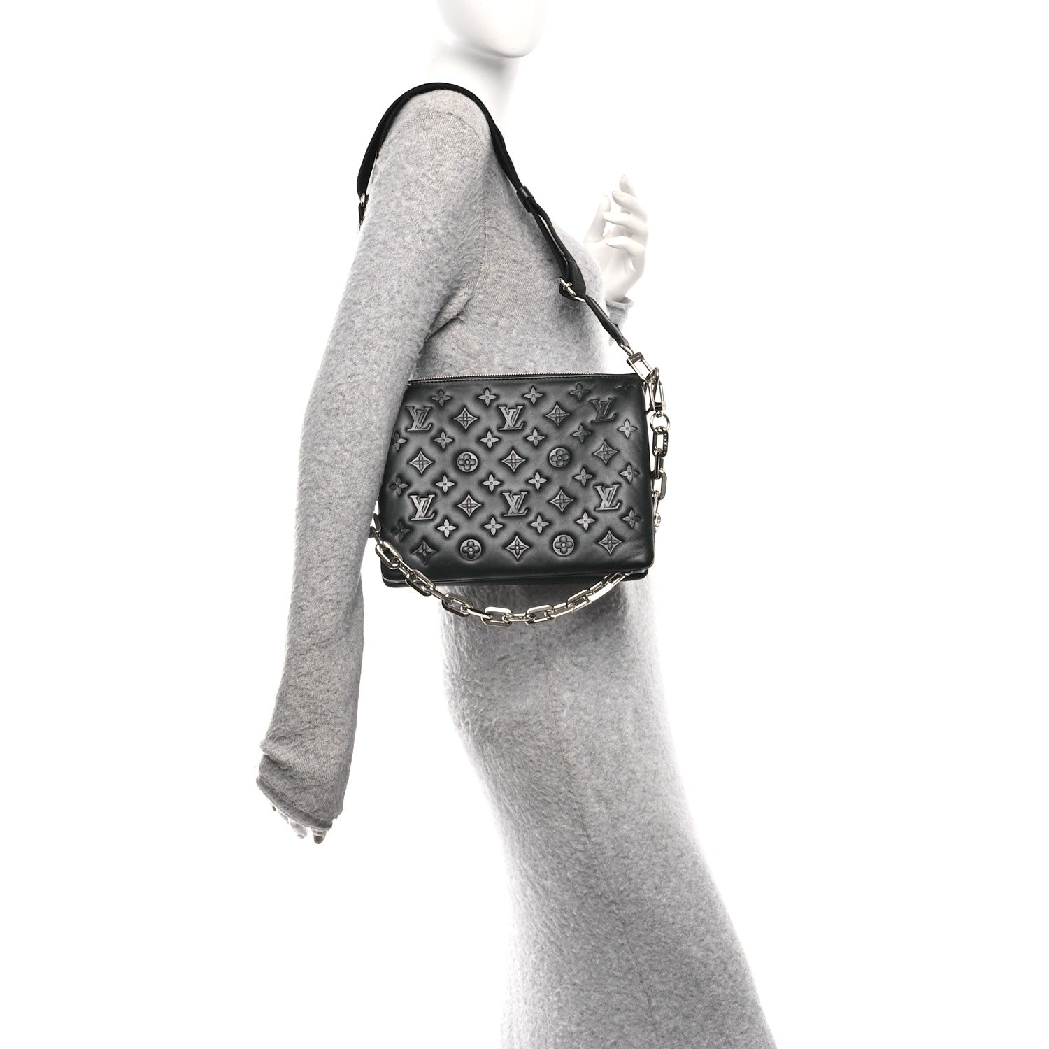 Lambskin Embossed Monogram Coussin PM Black