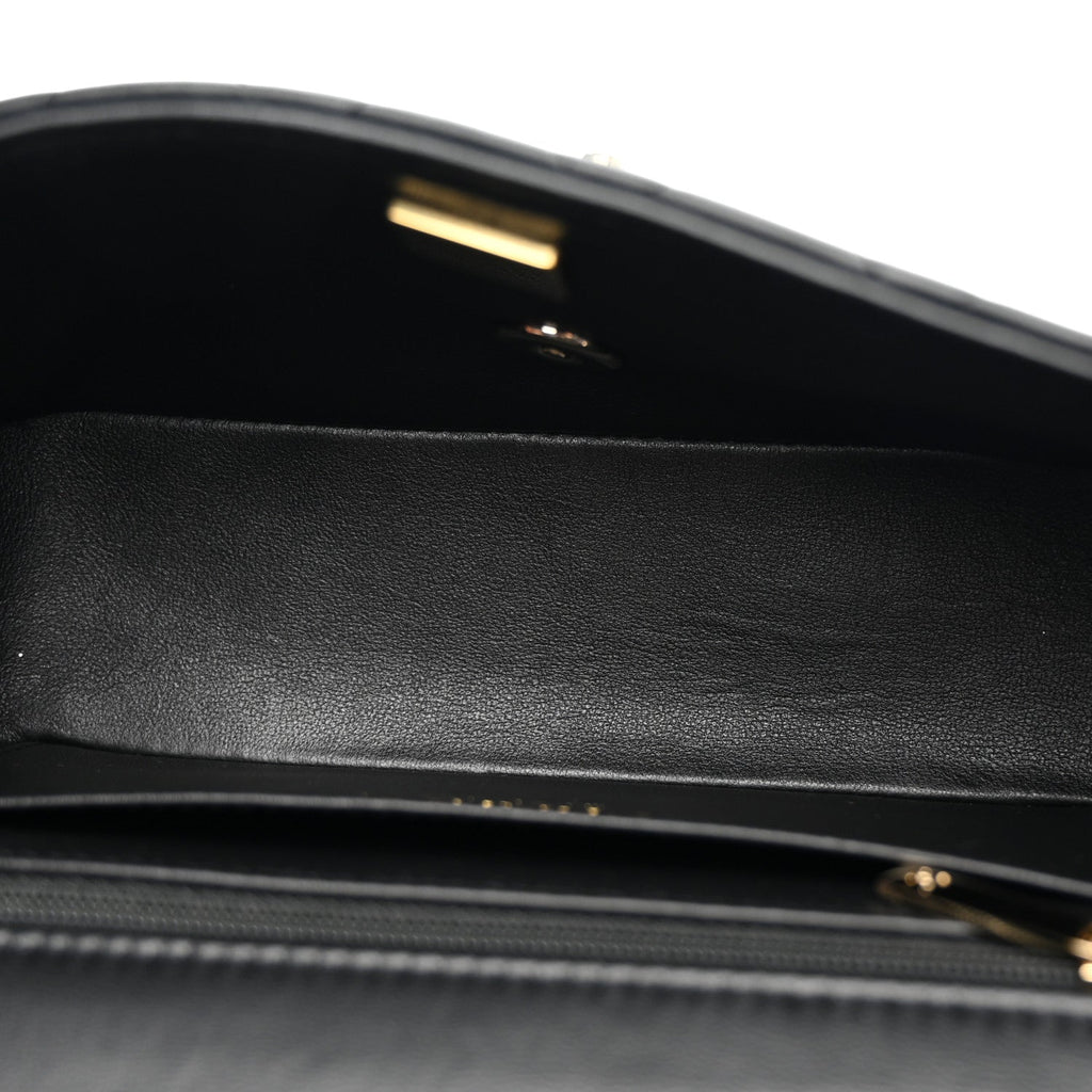 Lambskin Quilted Mini Top Handle Rectangular Flap Black