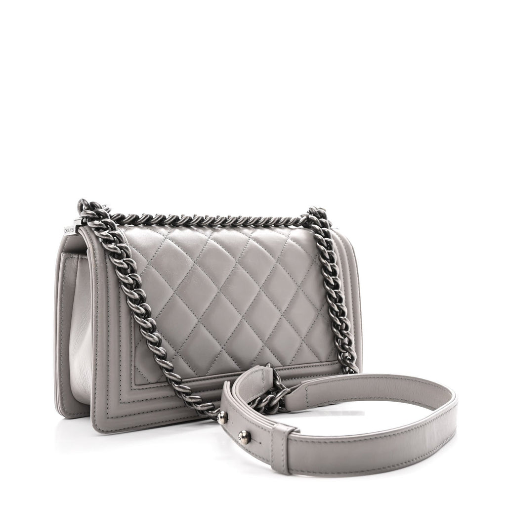 Calfskin Quilted Medium Boy Flap Grey