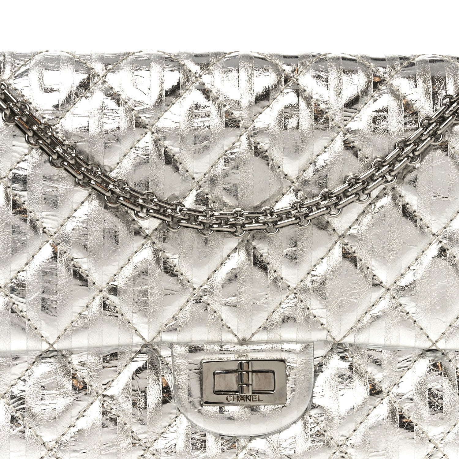 Metallic Calfskin Striped 2.55 Reissue 226 Silver