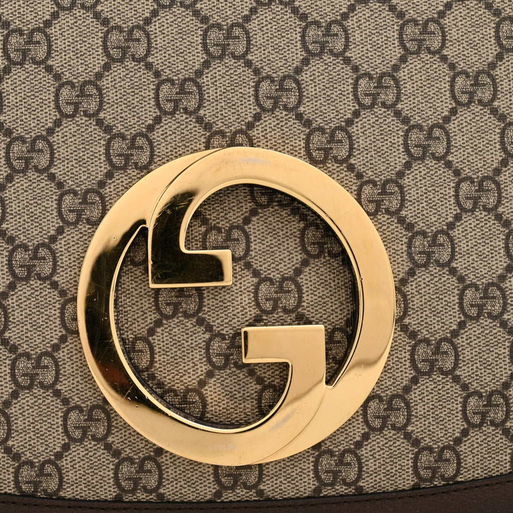 GG Supreme Monogram Textured Dollar Calfskin Web Medium Blondie Shoulder Flap Bag Beige Ebony New Acero
