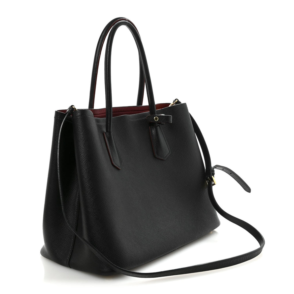 Saffiano Cuir Large Double Bag Black Fuoco