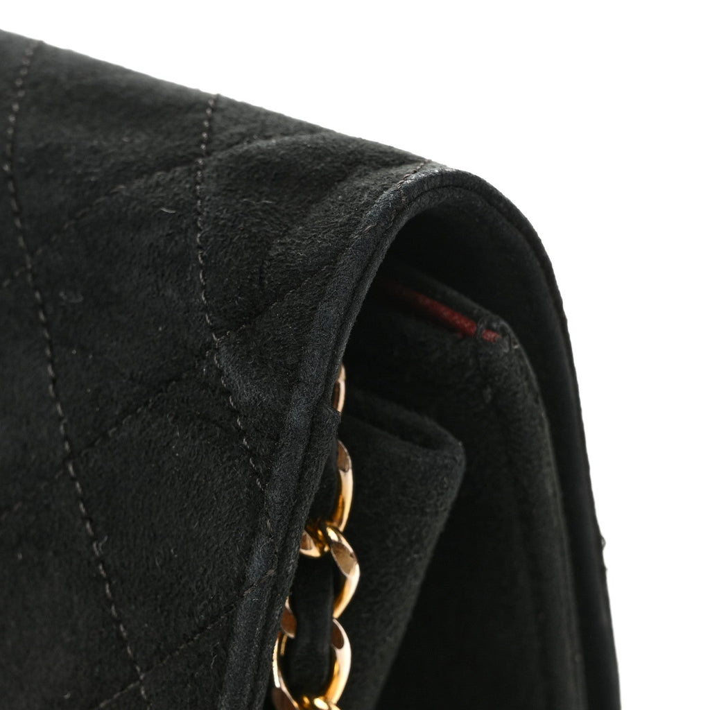 Suede Quilted Medium Single Flap Black