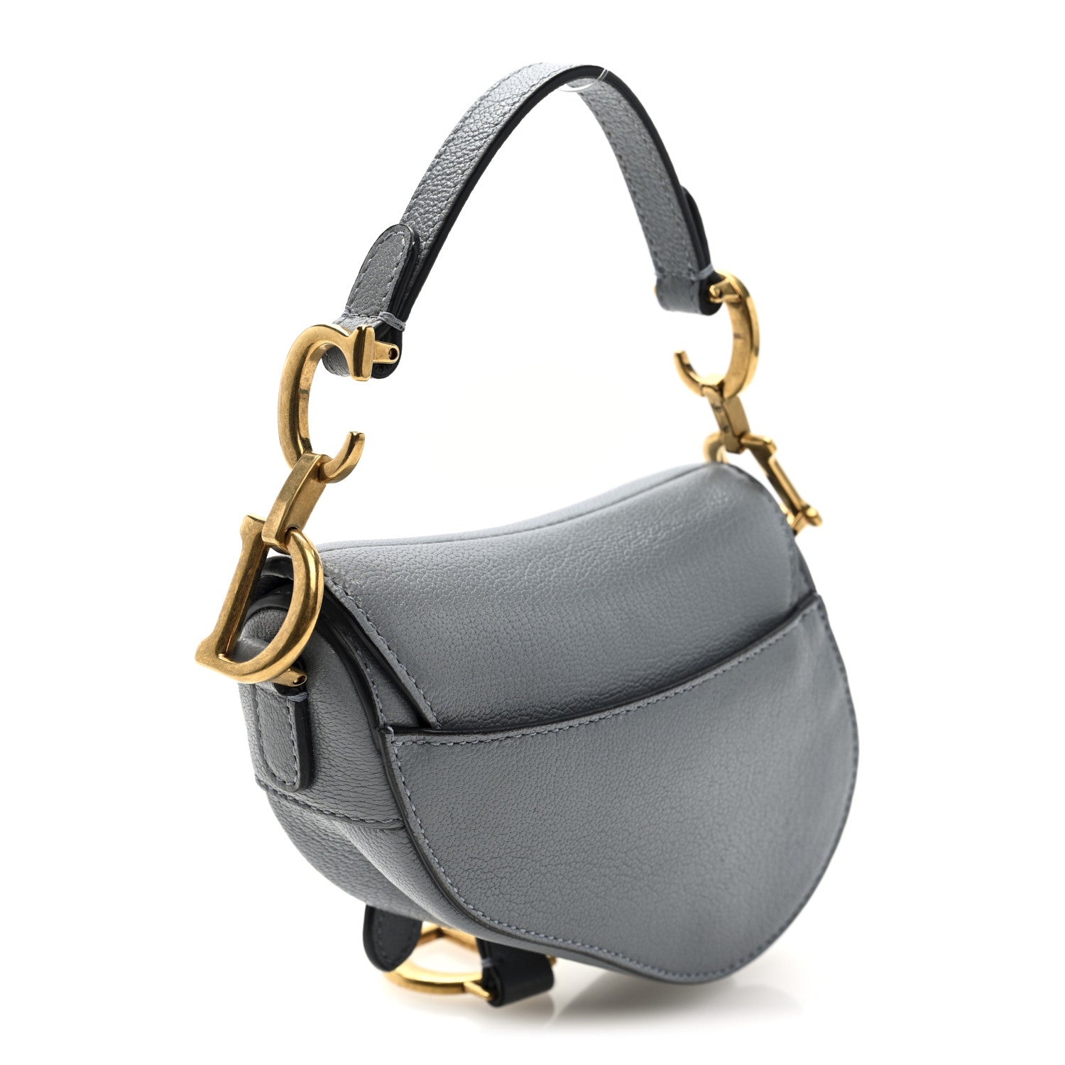 Grained Calfskin Mini Saddle Bag Sky Blue