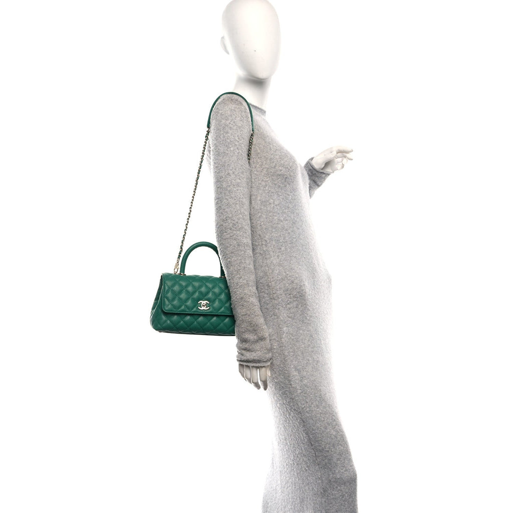 Caviar Quilted Mini Coco Handle Flap Green