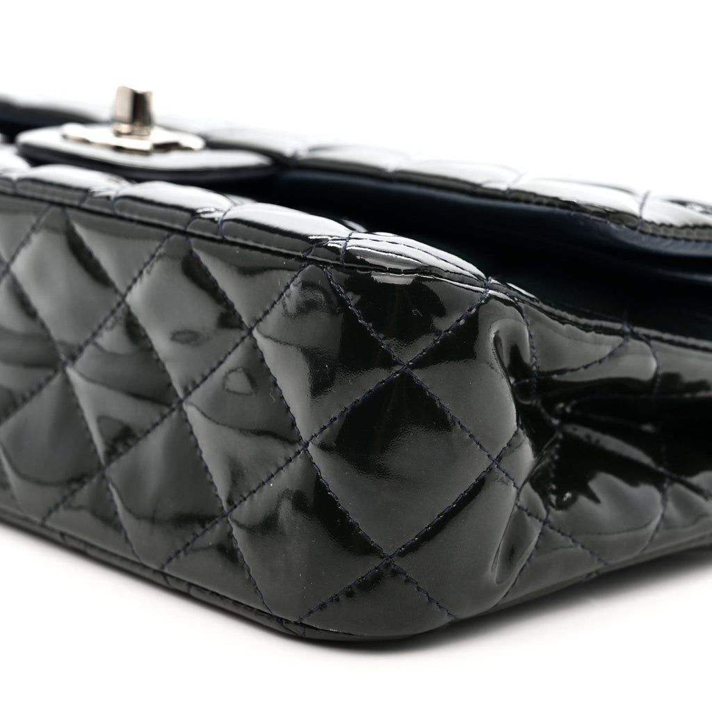 Patent Quilted Medium Double Flap Blue