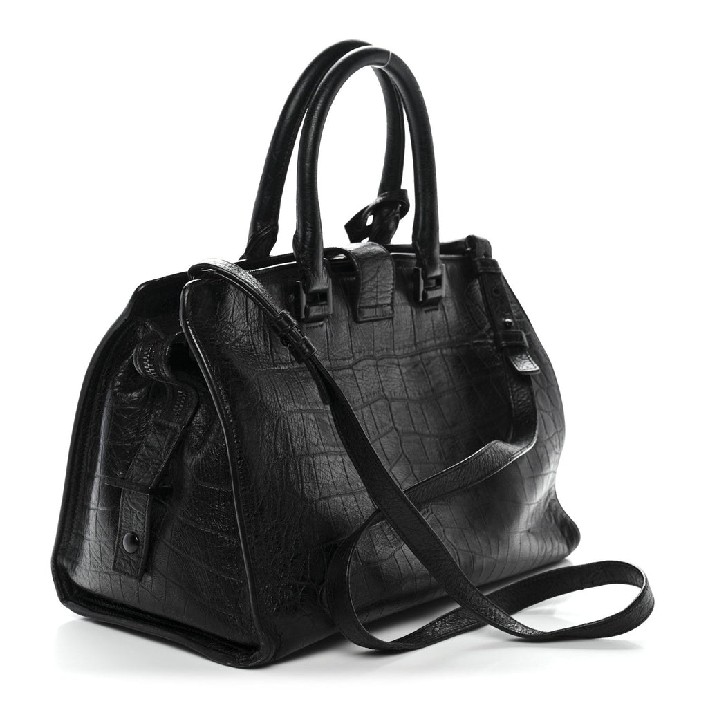 Calfskin Crocodile Embossed Small Monogram Cabas Black