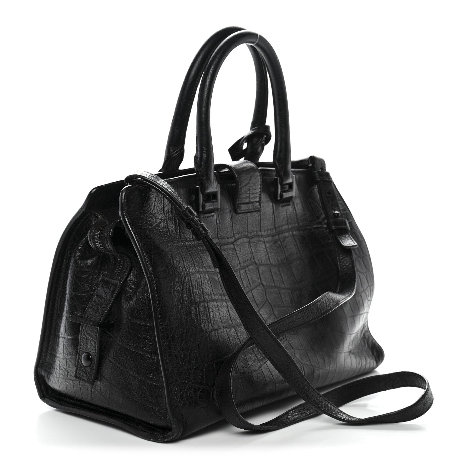 Calfskin Crocodile Embossed Small Monogram Cabas Black