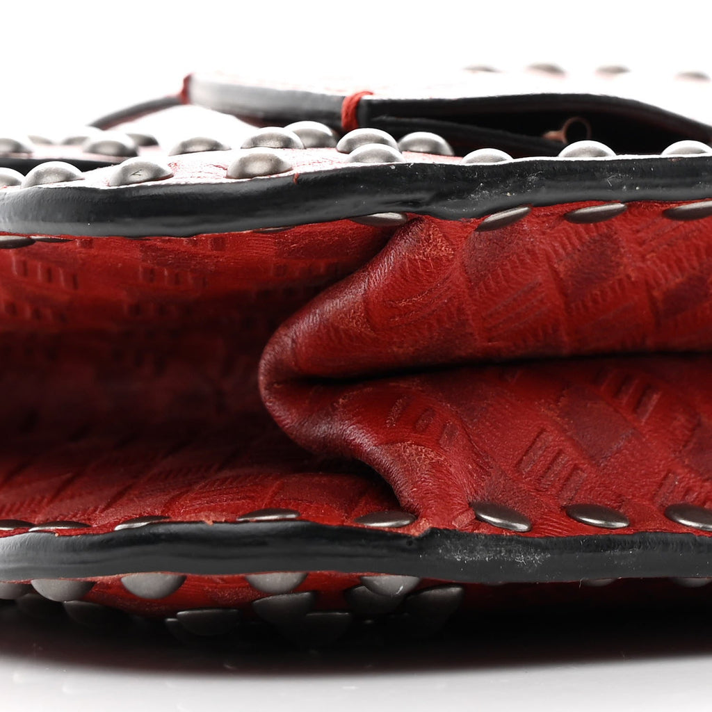 Calfskin Cannage Embossed Studded Small Dioraddict Flap Bag Red